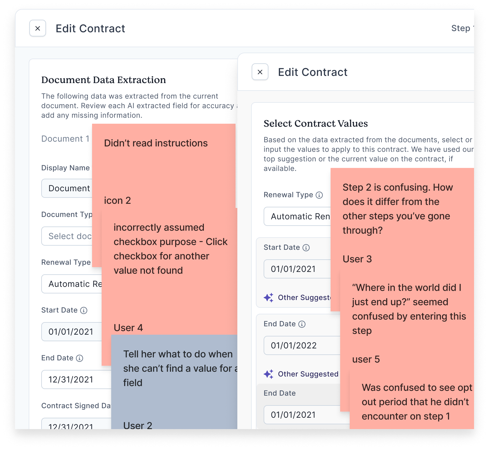 Screenshots of original instructions and related user feedback